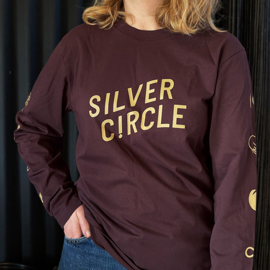 Silver Circle Icon - Long sleeve T-shirt (Red Brown)