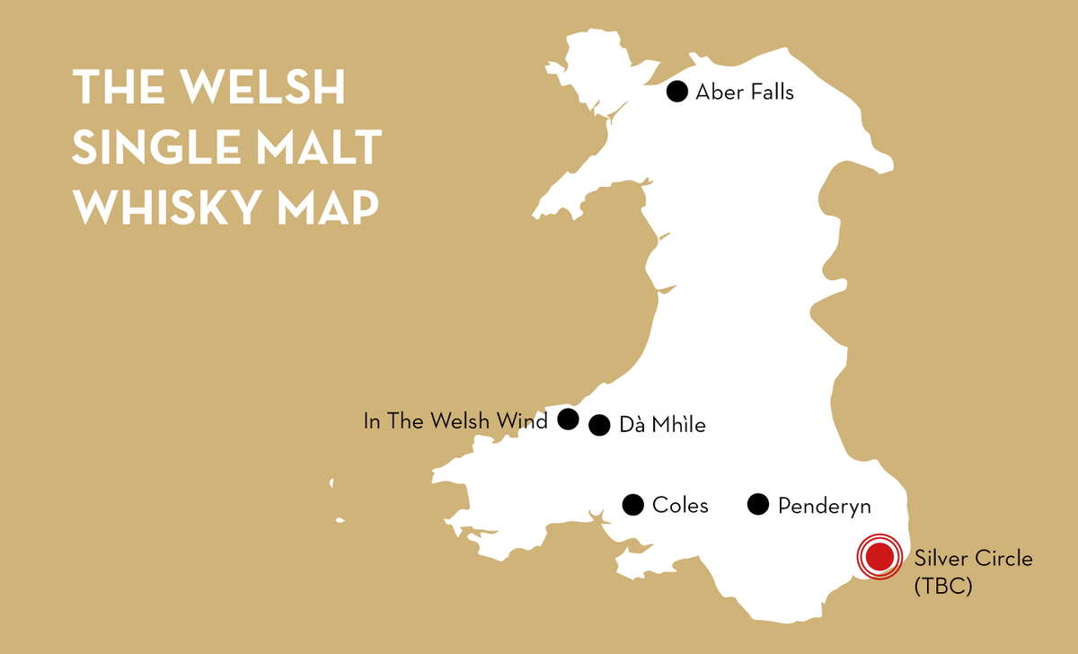 Map of Welsh single malt whisky distilleries, with Silver Circle in Monmouthshire